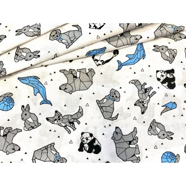 Tela de algodón - Animales de origami azul grisáceo