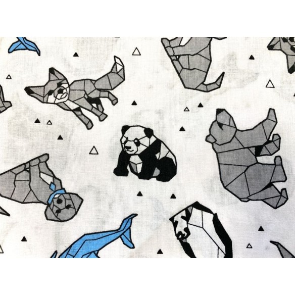Tela de algodón - Animales de origami azul grisáceo