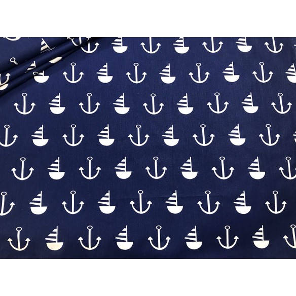Tela de algodón - Patrón de marinero Anclas Azul marino