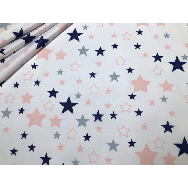 Tela de algodón - Estrellas rosas sobre blanco