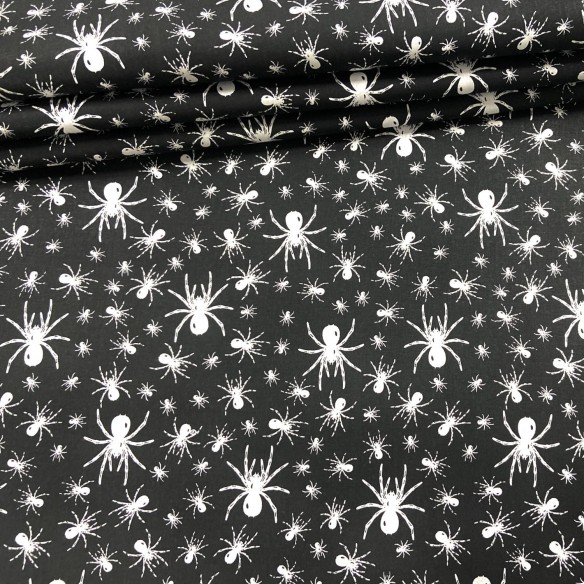 Tela de algodón - Arañas blancas sobre negro