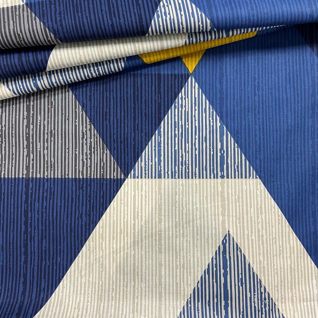 Tela de algodón - Triángulos grandes azules y blancos