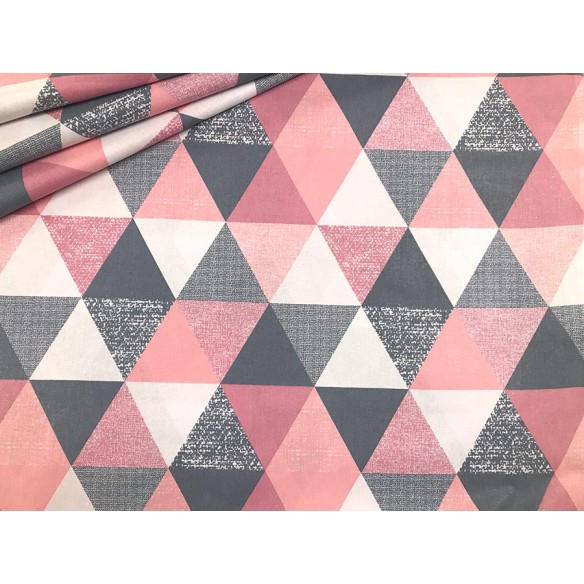 Tela de algodón - Pirámides y triángulos rosa