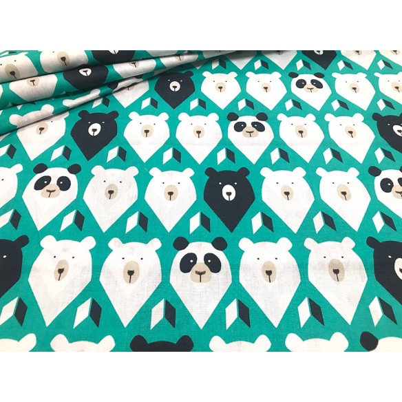 Tela de algodón - Osos y pandas en verde