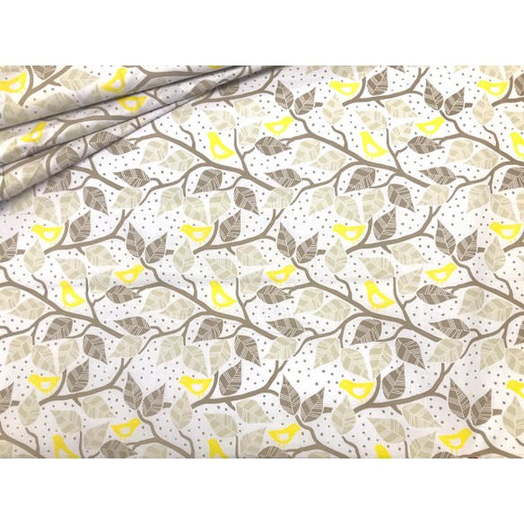 Tela de algodón - Árboles y hojas amarillo