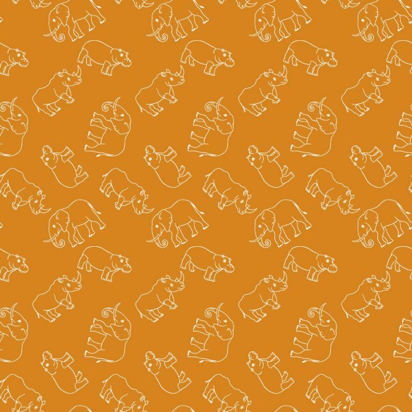Algodón Premium - Elefantes sobre naranja