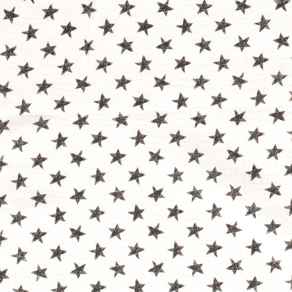 Muselina de algodón Doble Gasa Premium - Estrellas negras sobre blanco