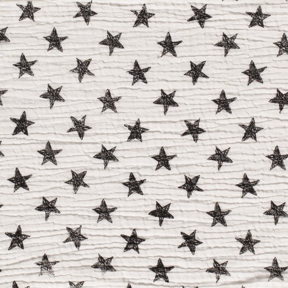 Muselina de algodón Doble Gasa Premium - Estrellas negras sobre blanco