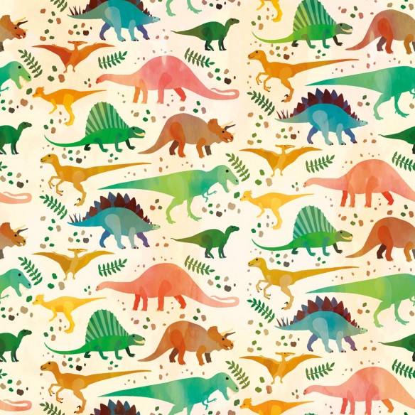 Tela Softshell - Dinosaurios de colores