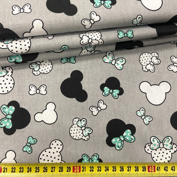 Tela de algodón - Mickey Mouse pequeño con DOT turquesa claro