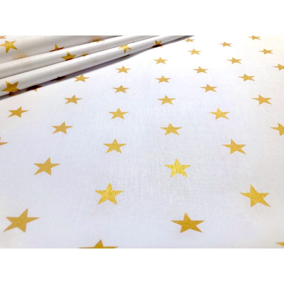 Tela de algodón - Estrellas doradas sobre blanco