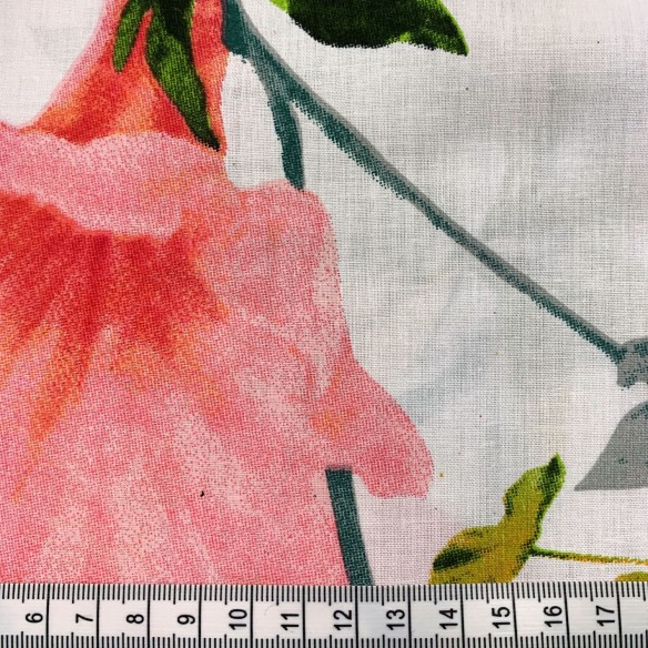 Tela de algodón - Palmera y flor rosa