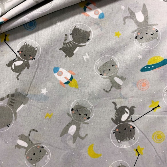 Tela de algodón - Gatos en gris espacial