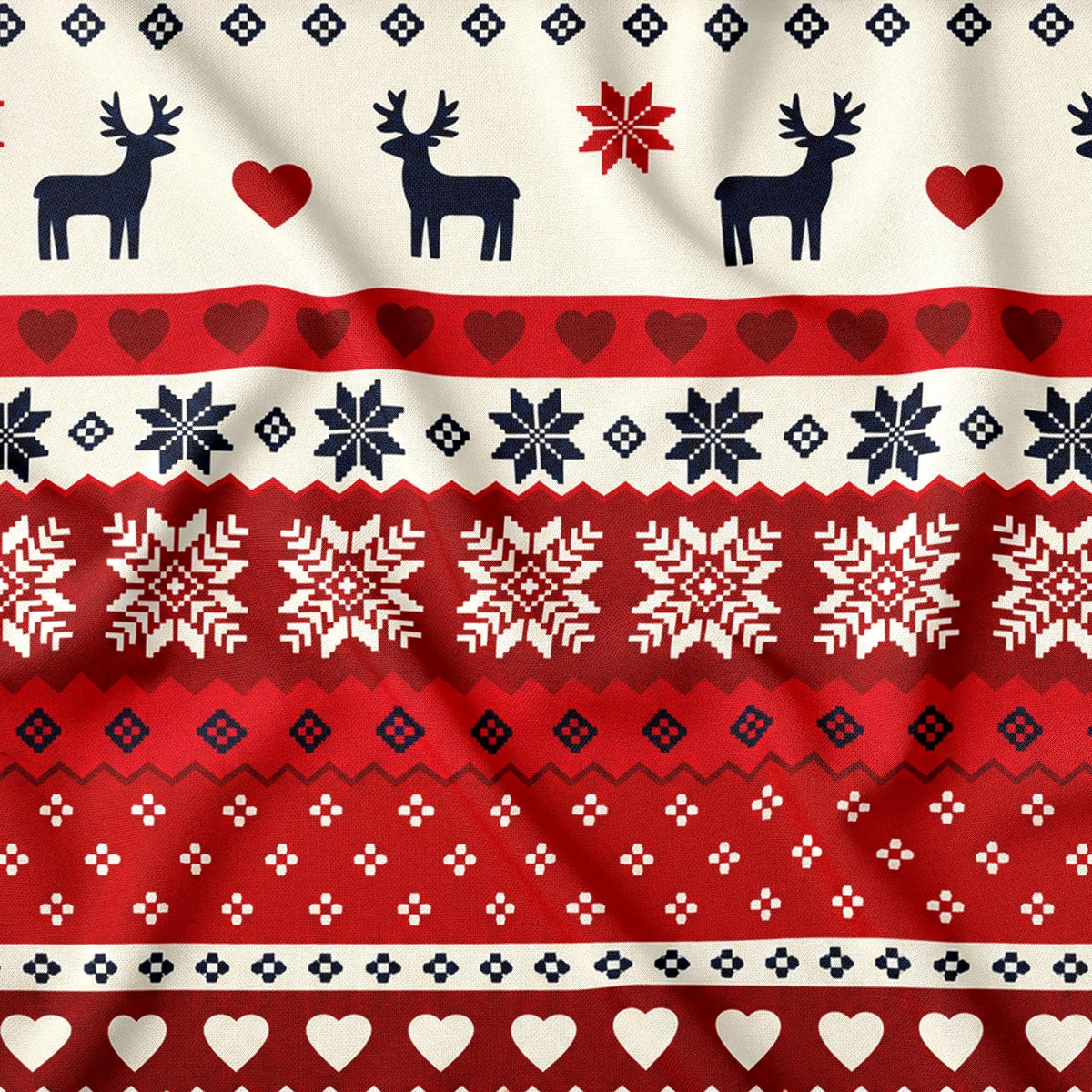 Tela de algodón - Reno escandinavo navideño rojo