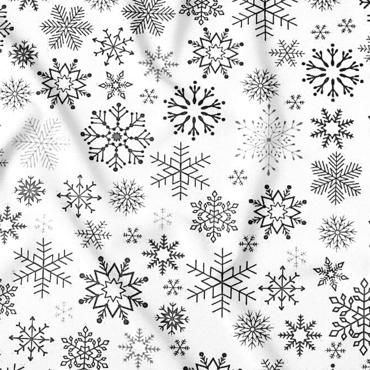 Tela de algodón - Copos de nieve antracita sobre fondo blanco