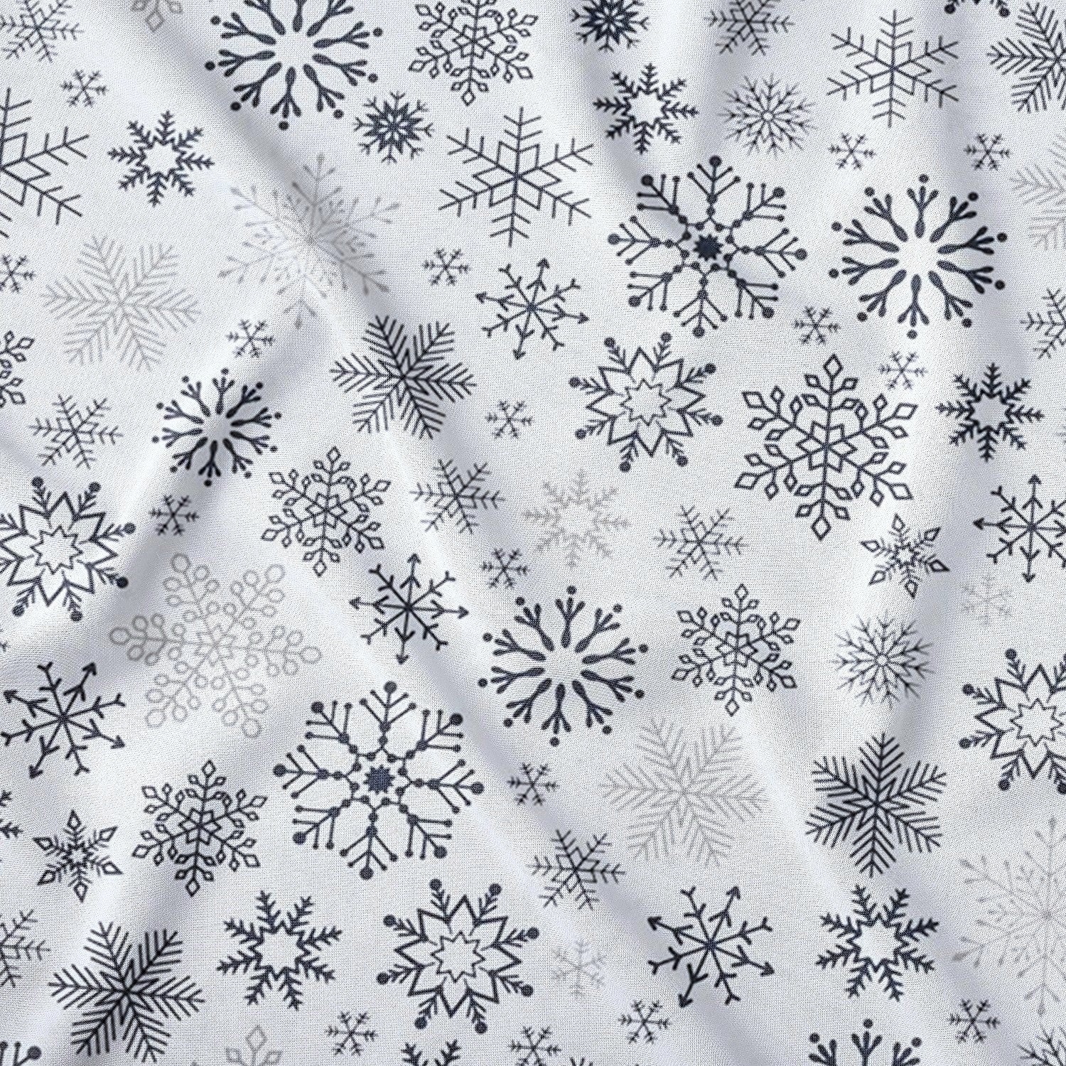 Tela de algodón - Copos de nieve antracita sobre fondo blanco