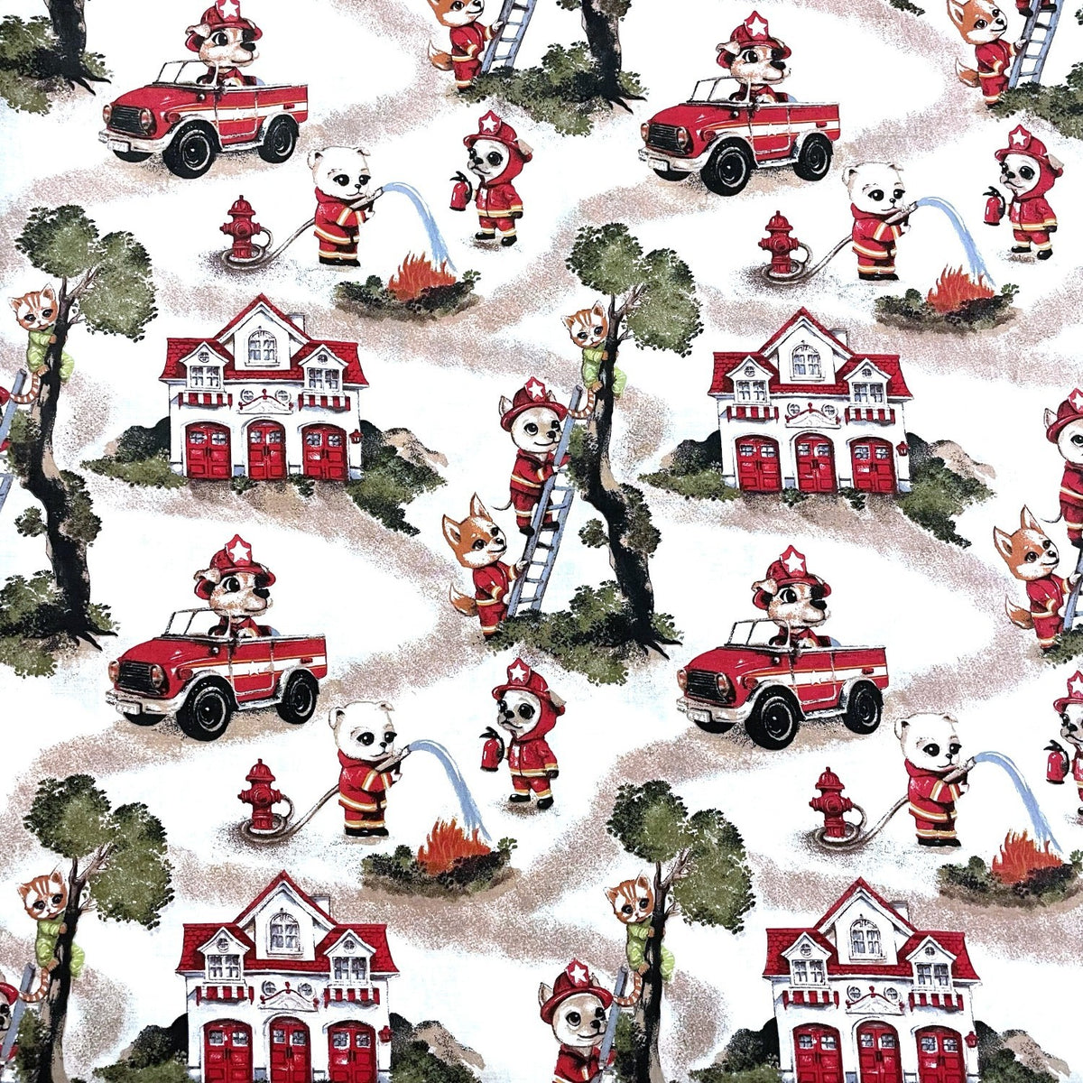 Cotton Fabric - Animal Fire Brigade