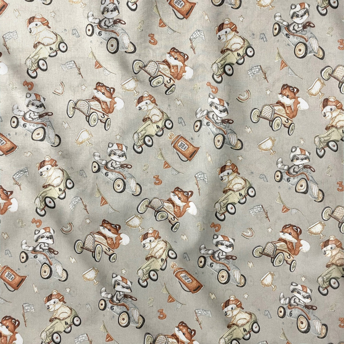 Cotton Fabric - Animals on the race