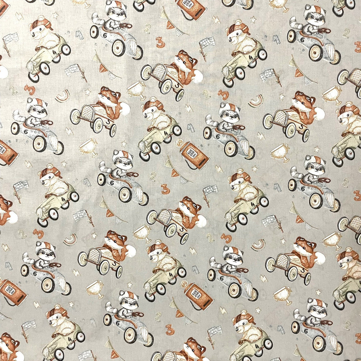 Cotton Fabric - Animals on the race
