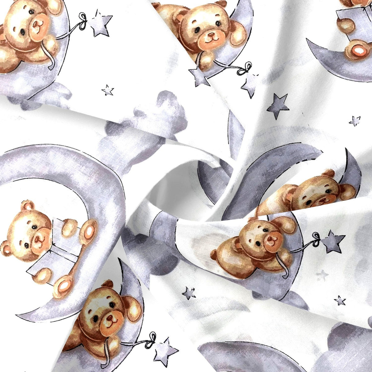Cotton Fabric - Bears and Moons