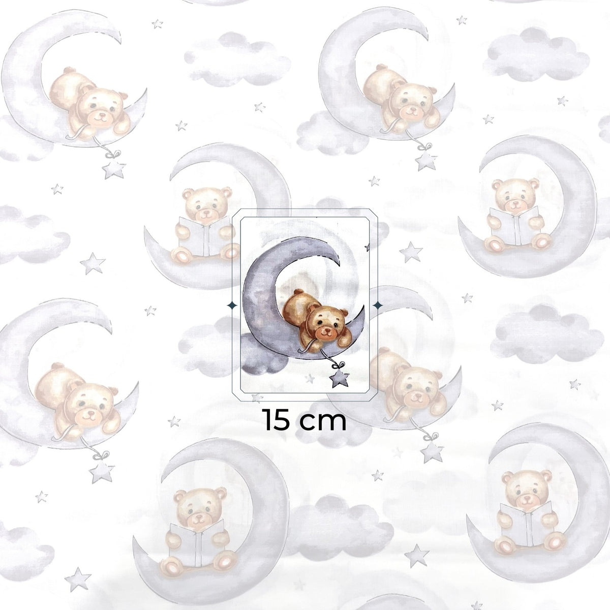 Cotton Fabric - Bears and Moons