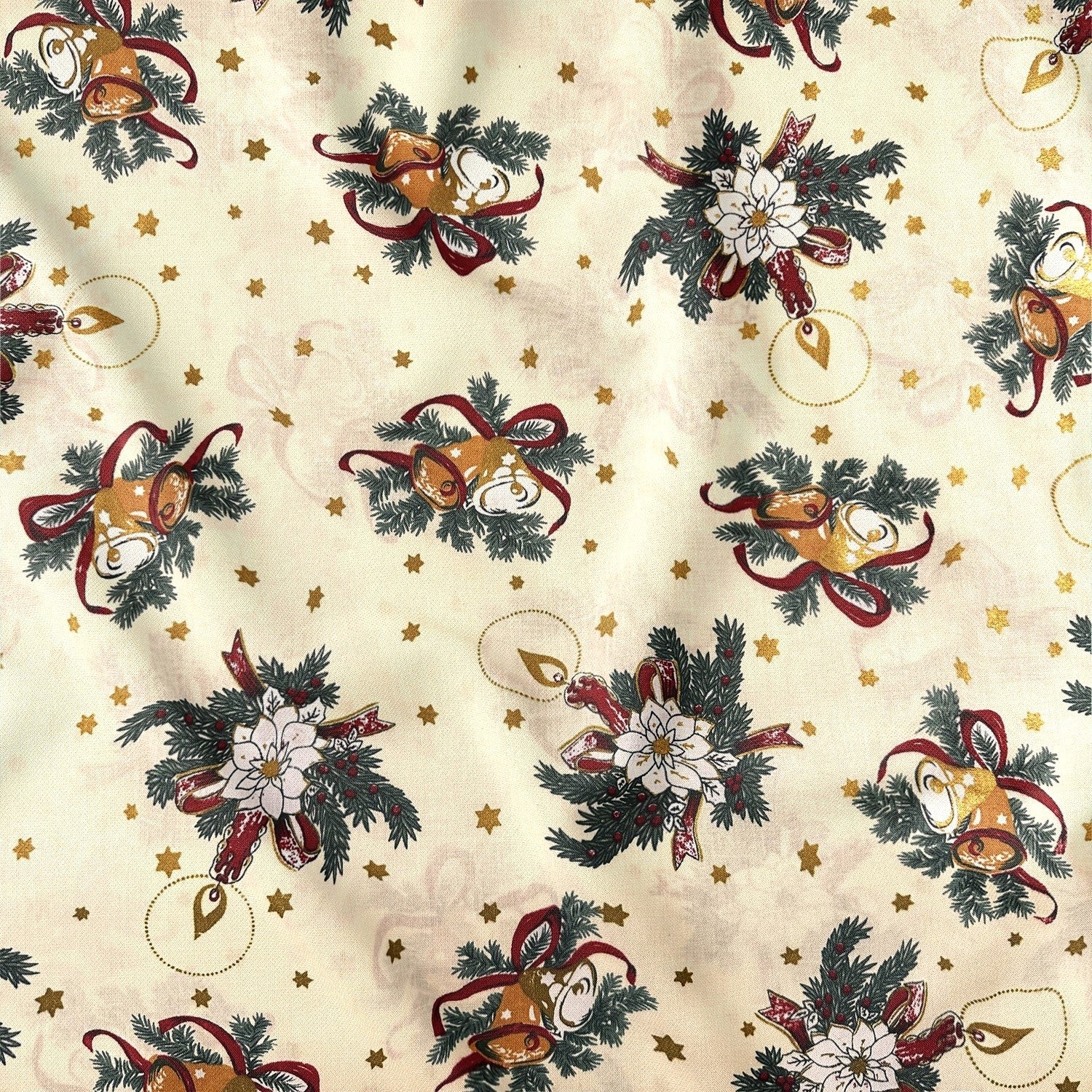 Cotton Fabric - Bells and Candles, Ecru