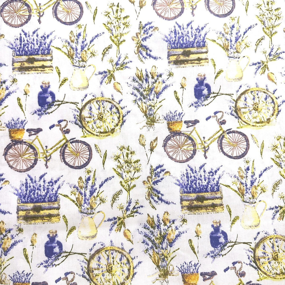 Cotton Fabric - Bicycle and lavender