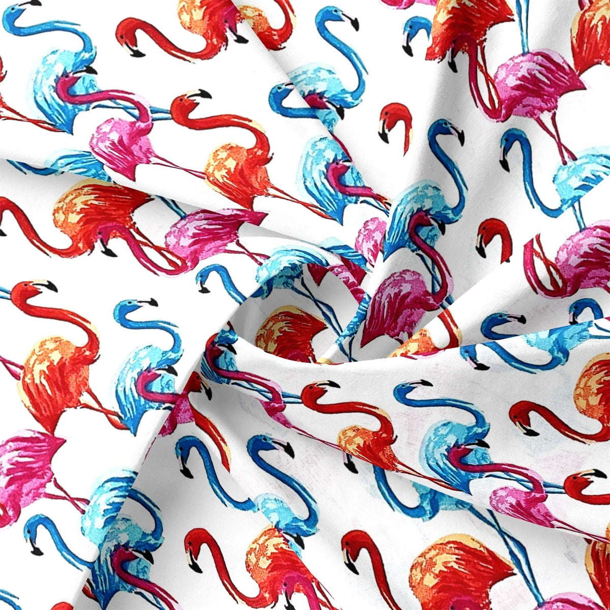 Cotton Fabric - Blue Pink and Salmon Flamingos