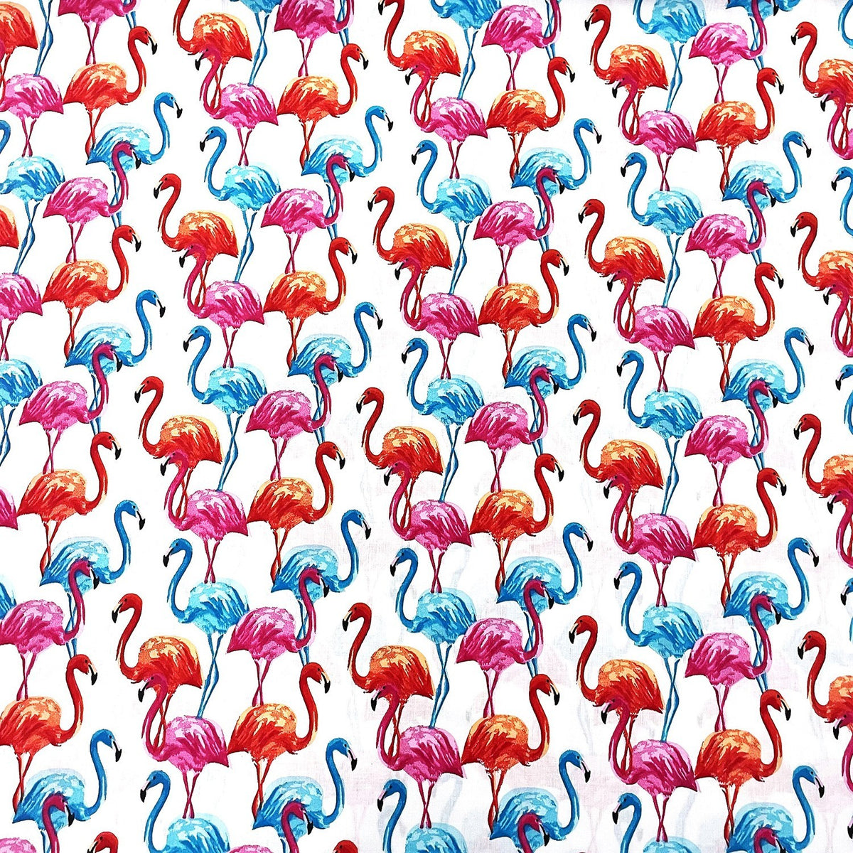 Cotton Fabric - Blue Pink and Salmon Flamingos