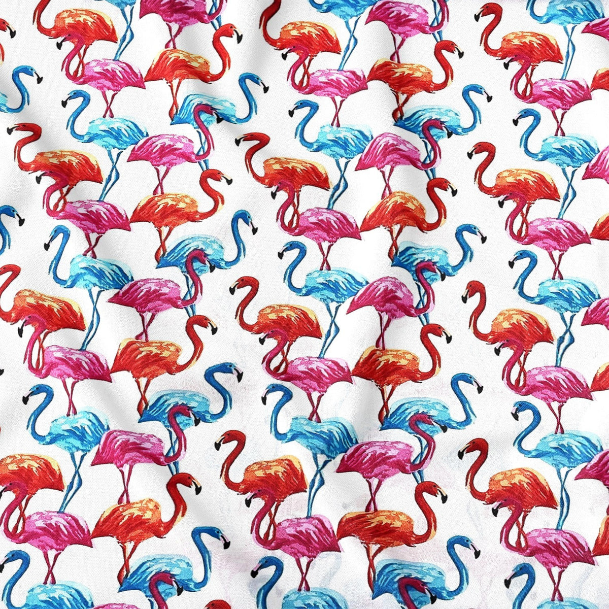 Cotton Fabric - Blue Pink and Salmon Flamingos