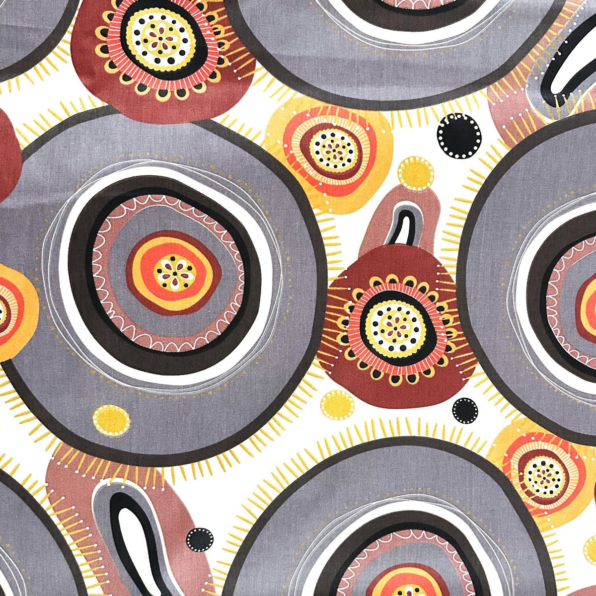 Cotton Fabric - Brown BOHO orange and gray