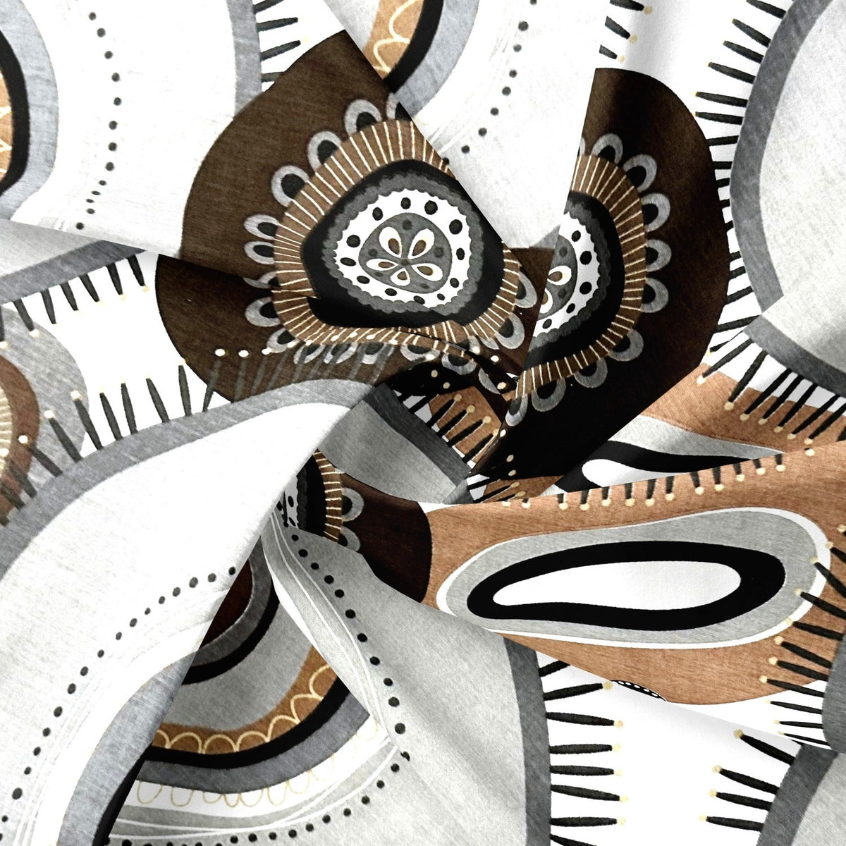 Cotton Fabric - Brown BOHO wheels