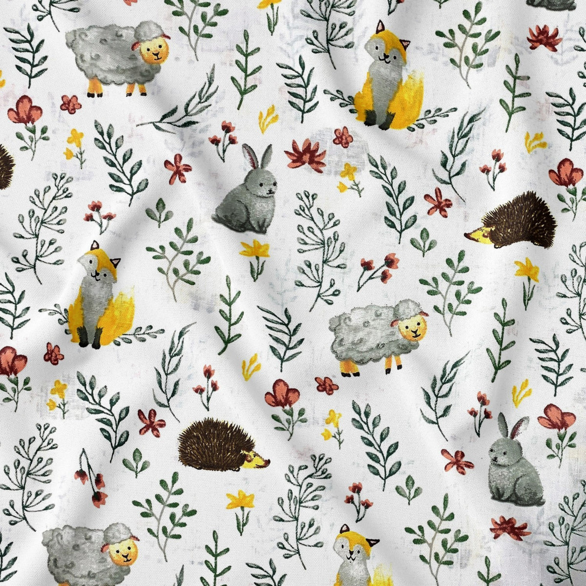 Cotton Fabric - Bunnies Hedgehogs and Sheep