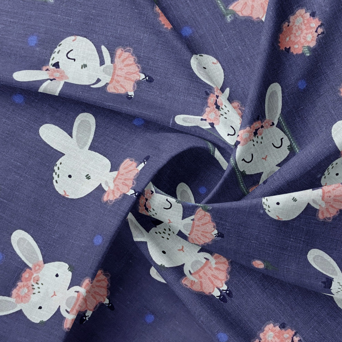 Cotton Fabric - Bunny Ballerinas, Navy Blue