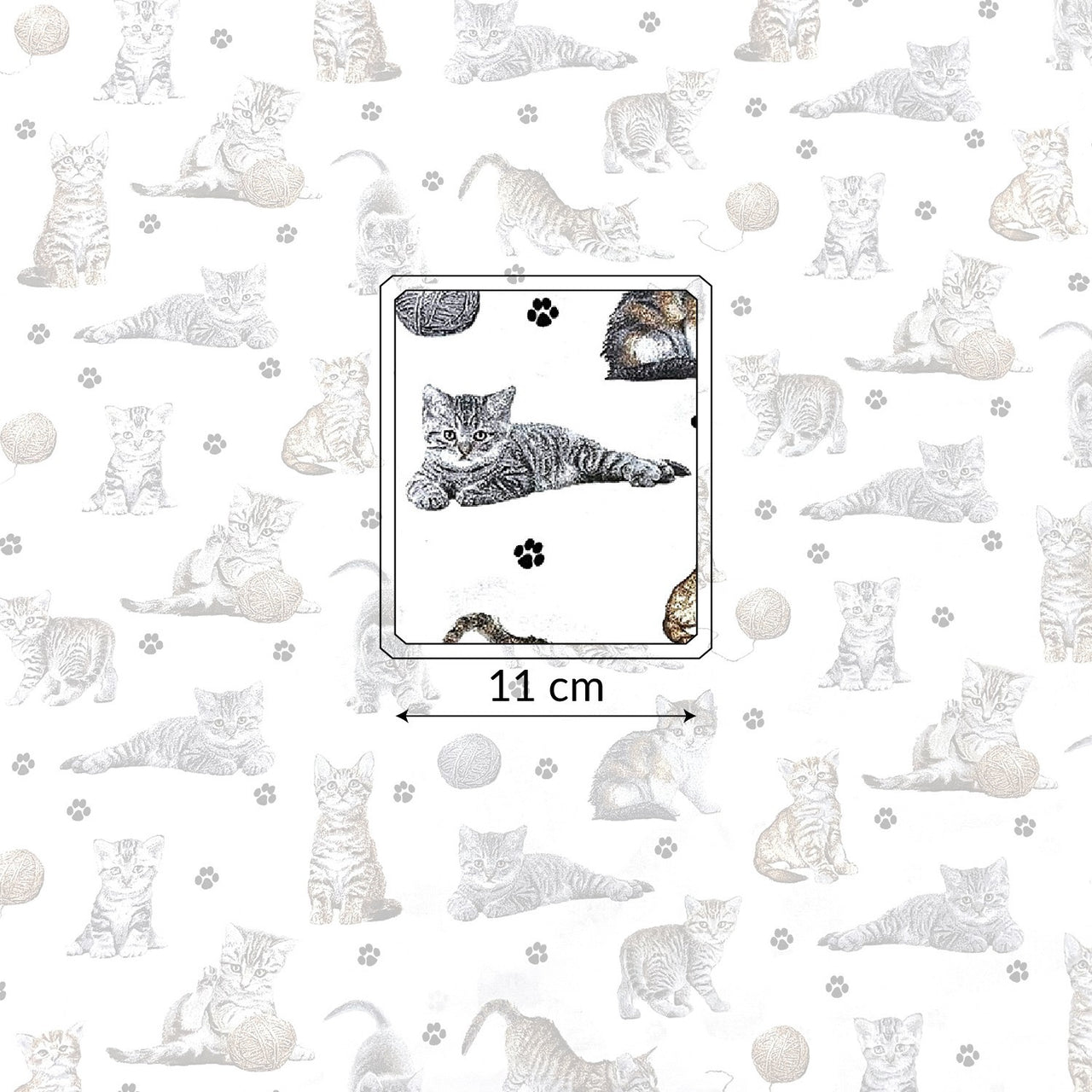Cotton Fabric - Cats Paws and Yarn on White