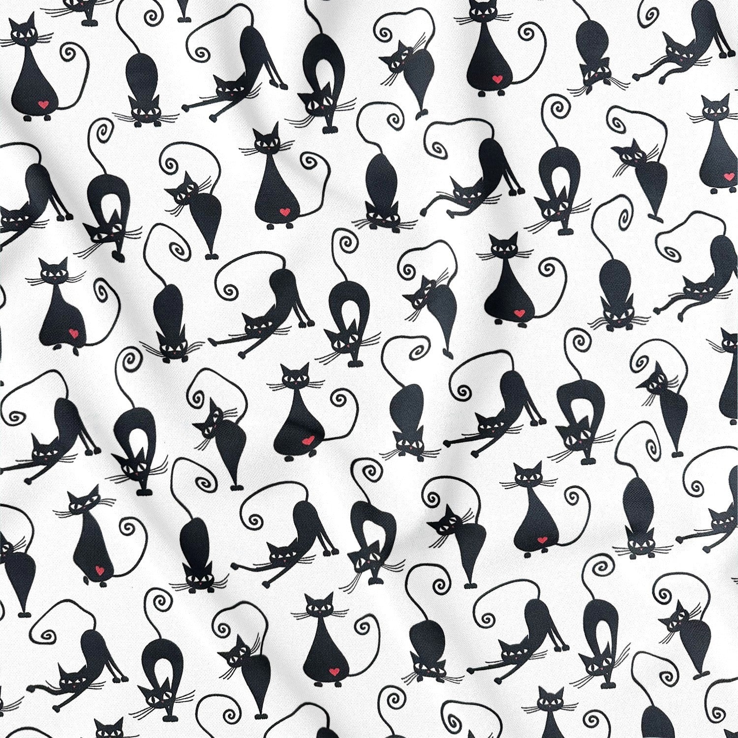 Cotton Fabric - Cats and Hearts on White