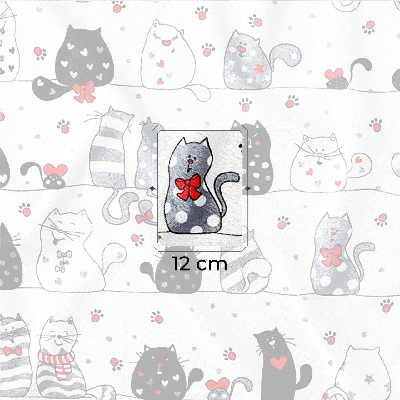 Cotton Fabric - Cats on a Line White