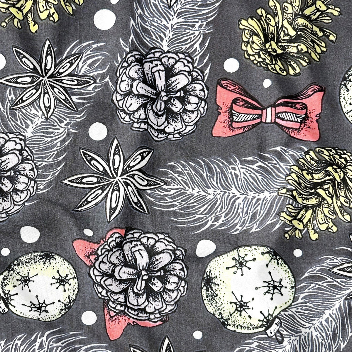 Cotton Fabric - Christmas Balls, Baw and cone
