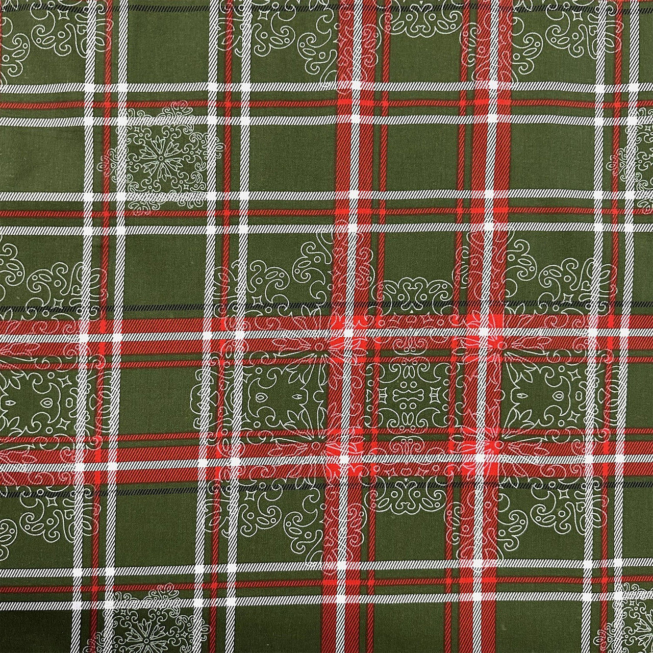 Cotton Fabric - Christmas Checkered Green