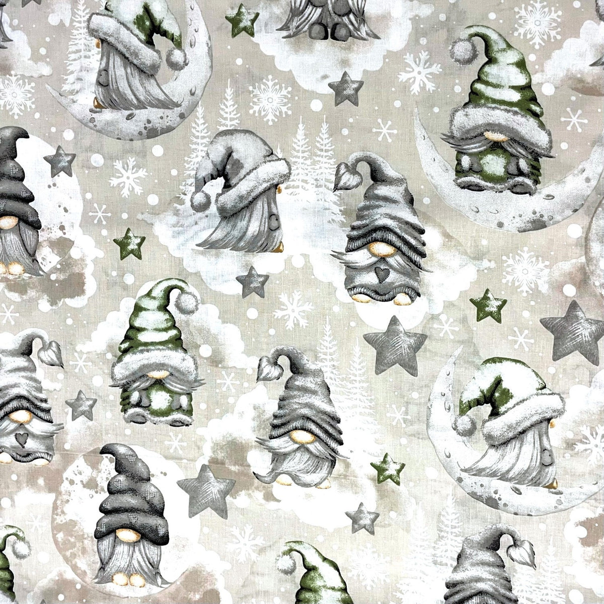 Cotton Fabric - Christmas Gnomes Green