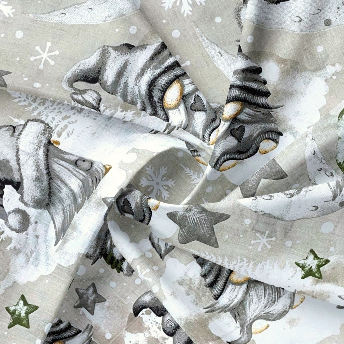 Cotton Fabric - Christmas Gnomes Green