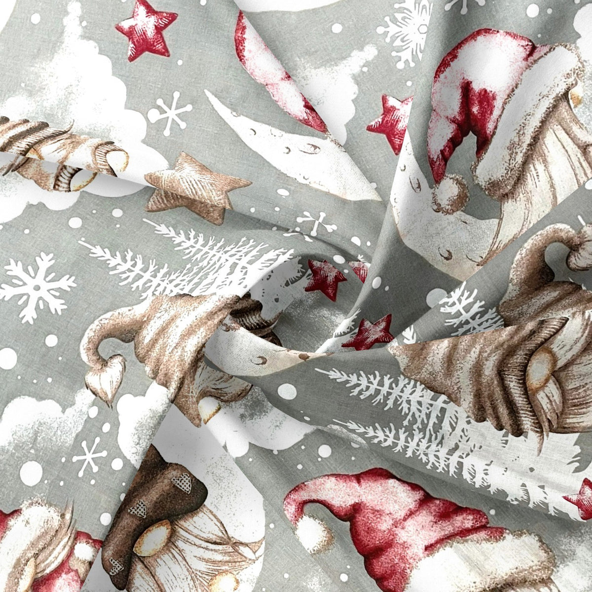 Cotton Fabric - Christmas Gnomes Red