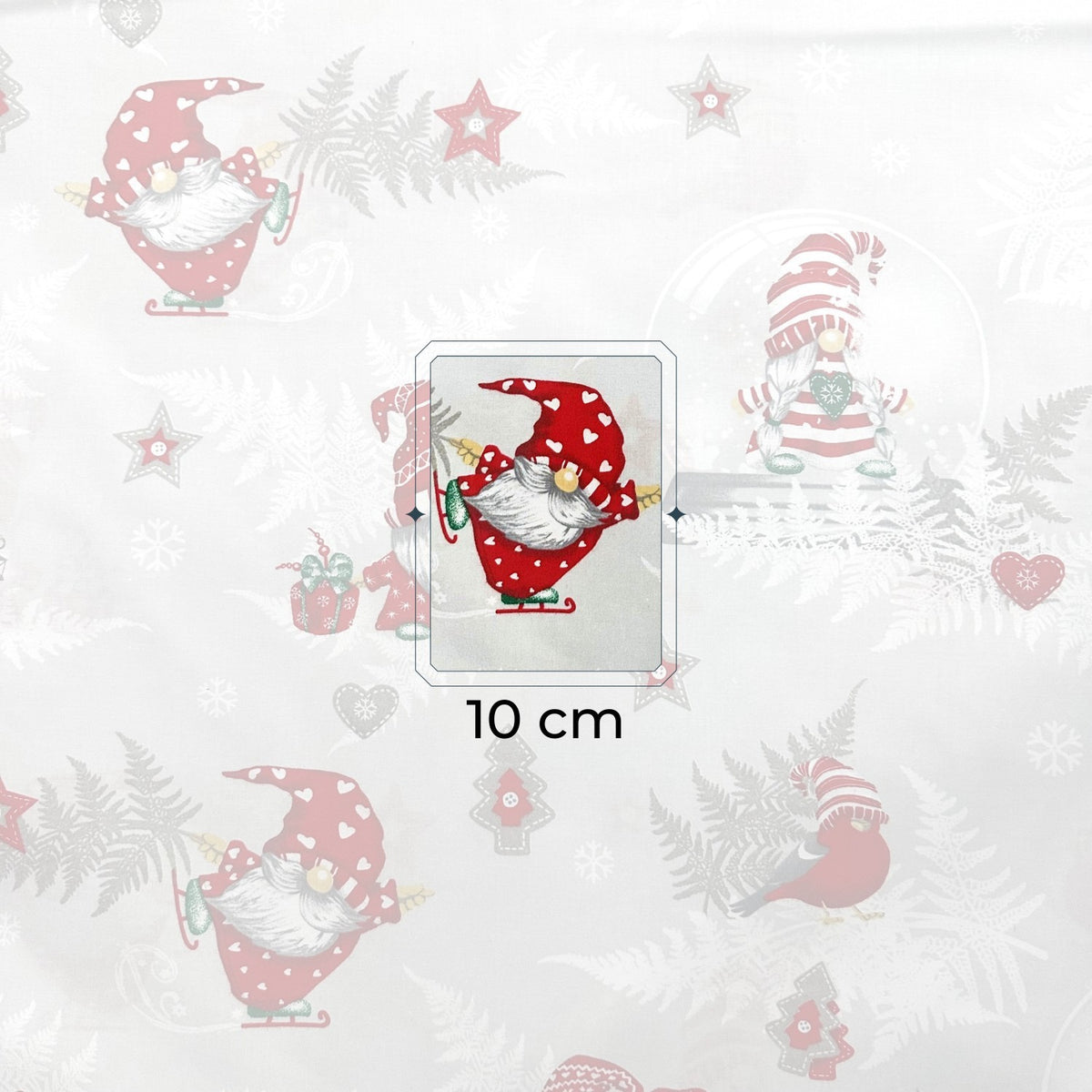 Cotton Fabric - Christmas Grey Gnomes and skates