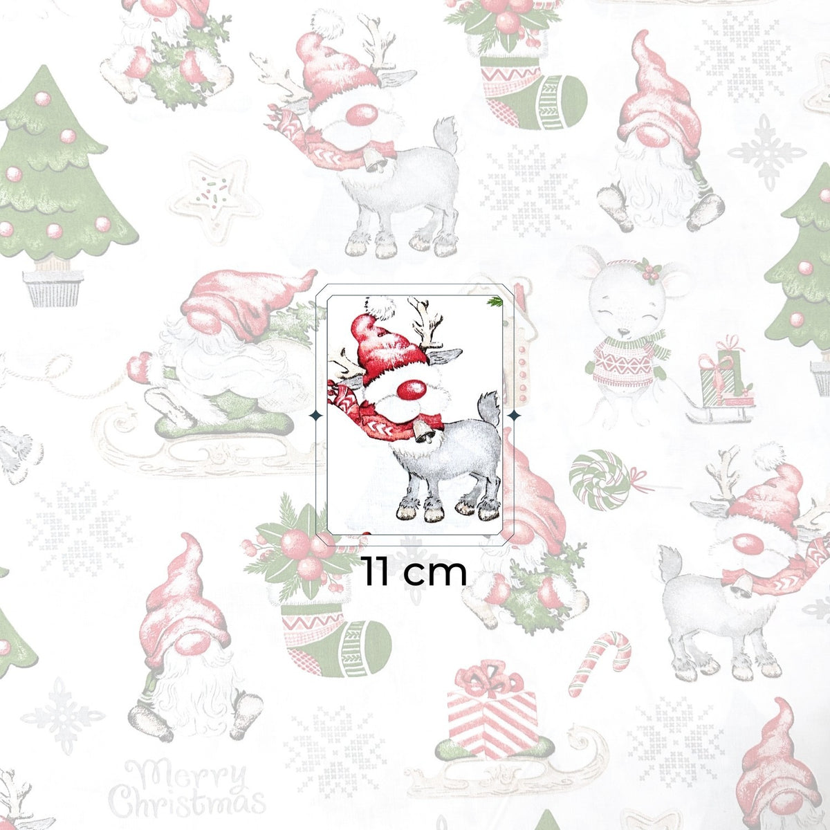Cotton Fabric - Christmas Iced cottage white