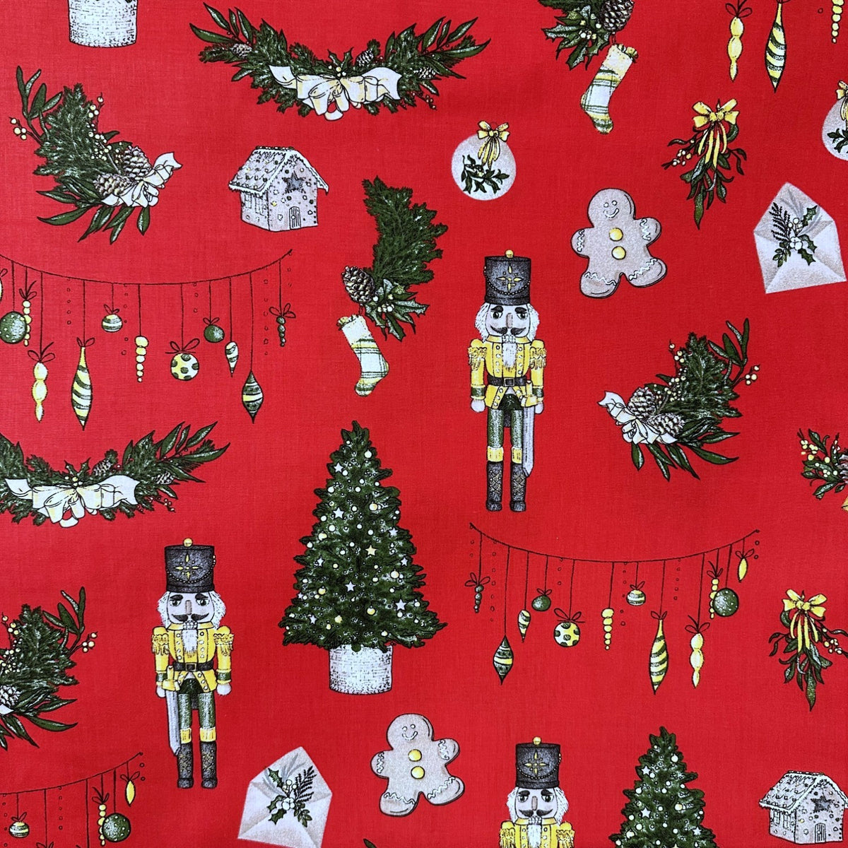 Cotton Fabric - Christmas Nutcracker, Red