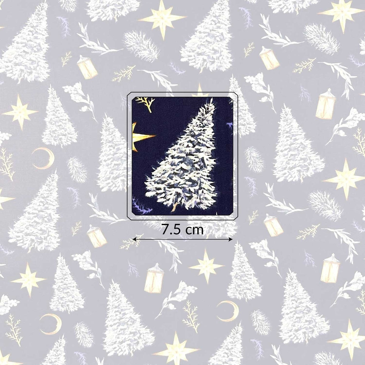 Cotton Fabric - Christmas Trees and Stars, Navy Blue