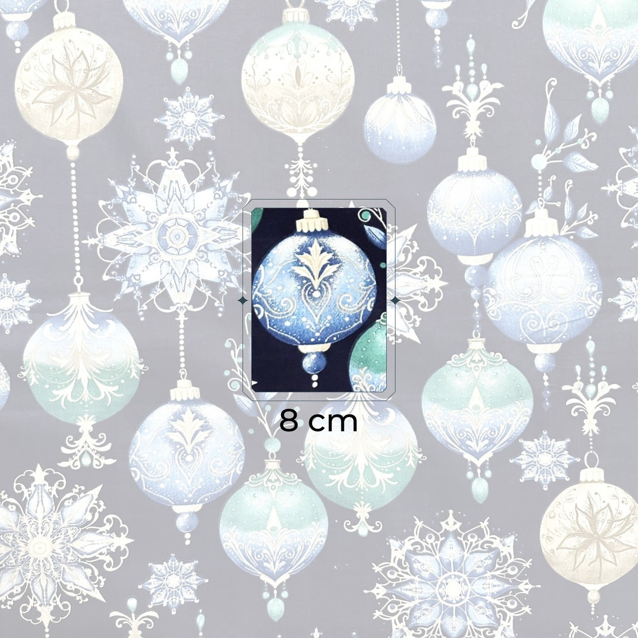 Cotton Fabric - Christmas decorative navy blue baubles