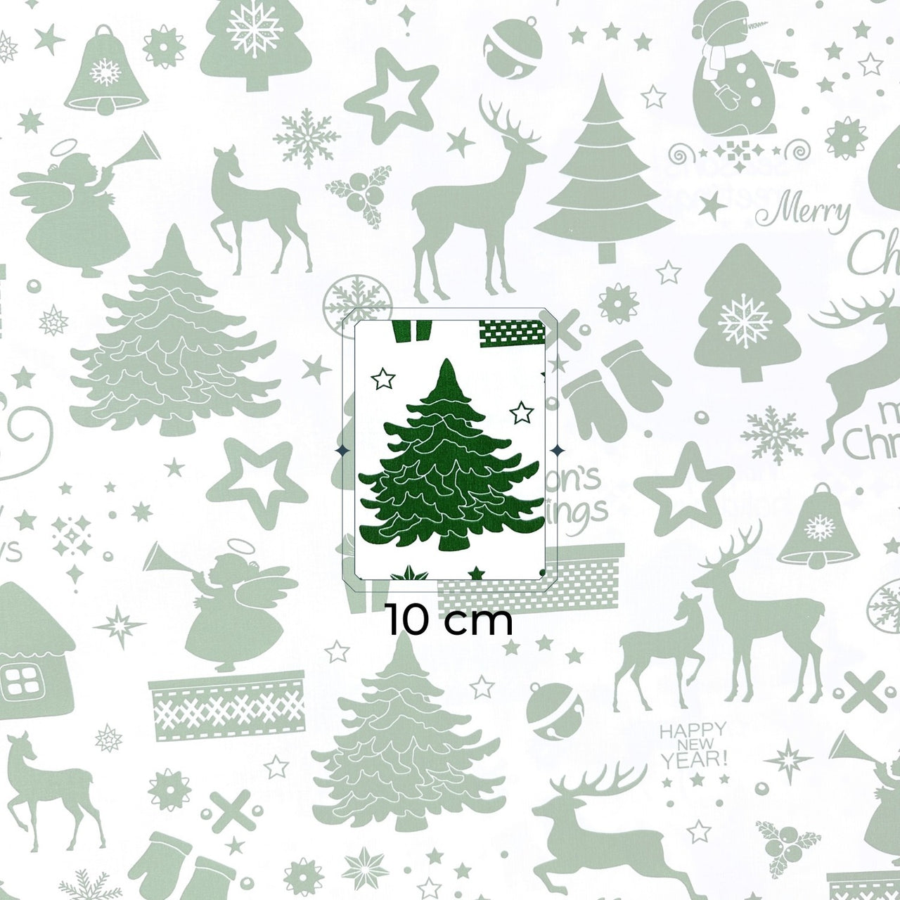 Cotton Fabric - Christmas greetings, Green