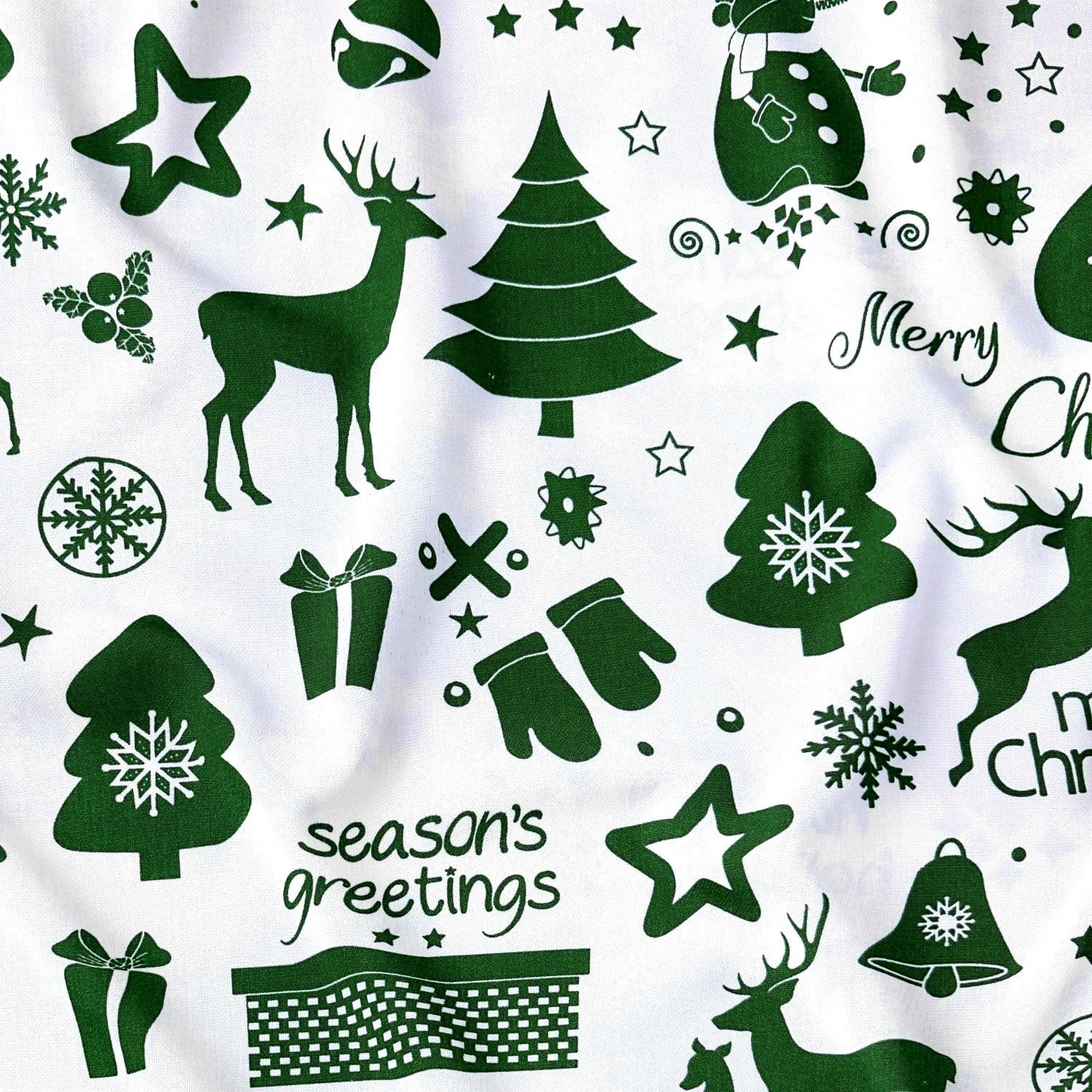 Cotton Fabric - Christmas greetings, Green