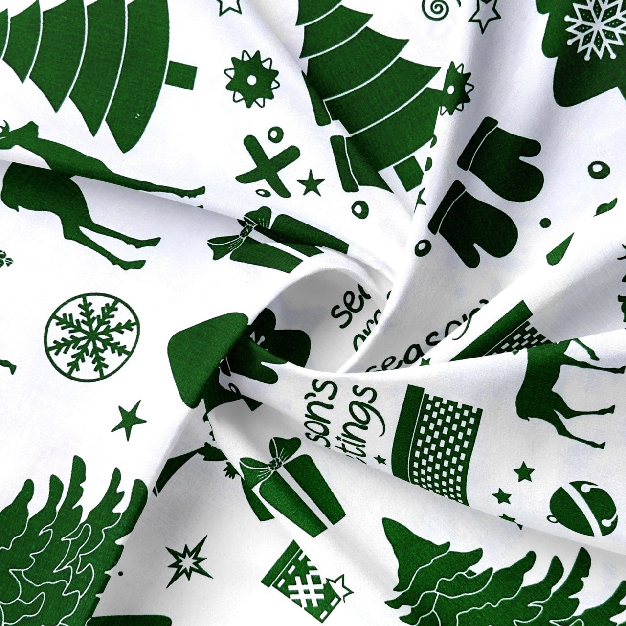Cotton Fabric - Christmas greetings, Green